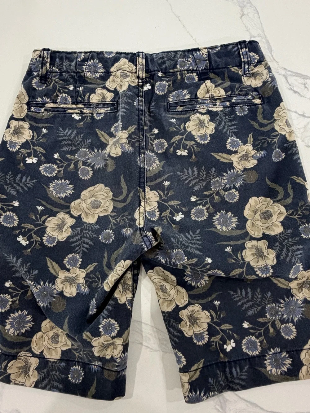 GAP Kids Boys Floral Chino Shorts Navy Blue Cream Size 12 Adjustable Waist